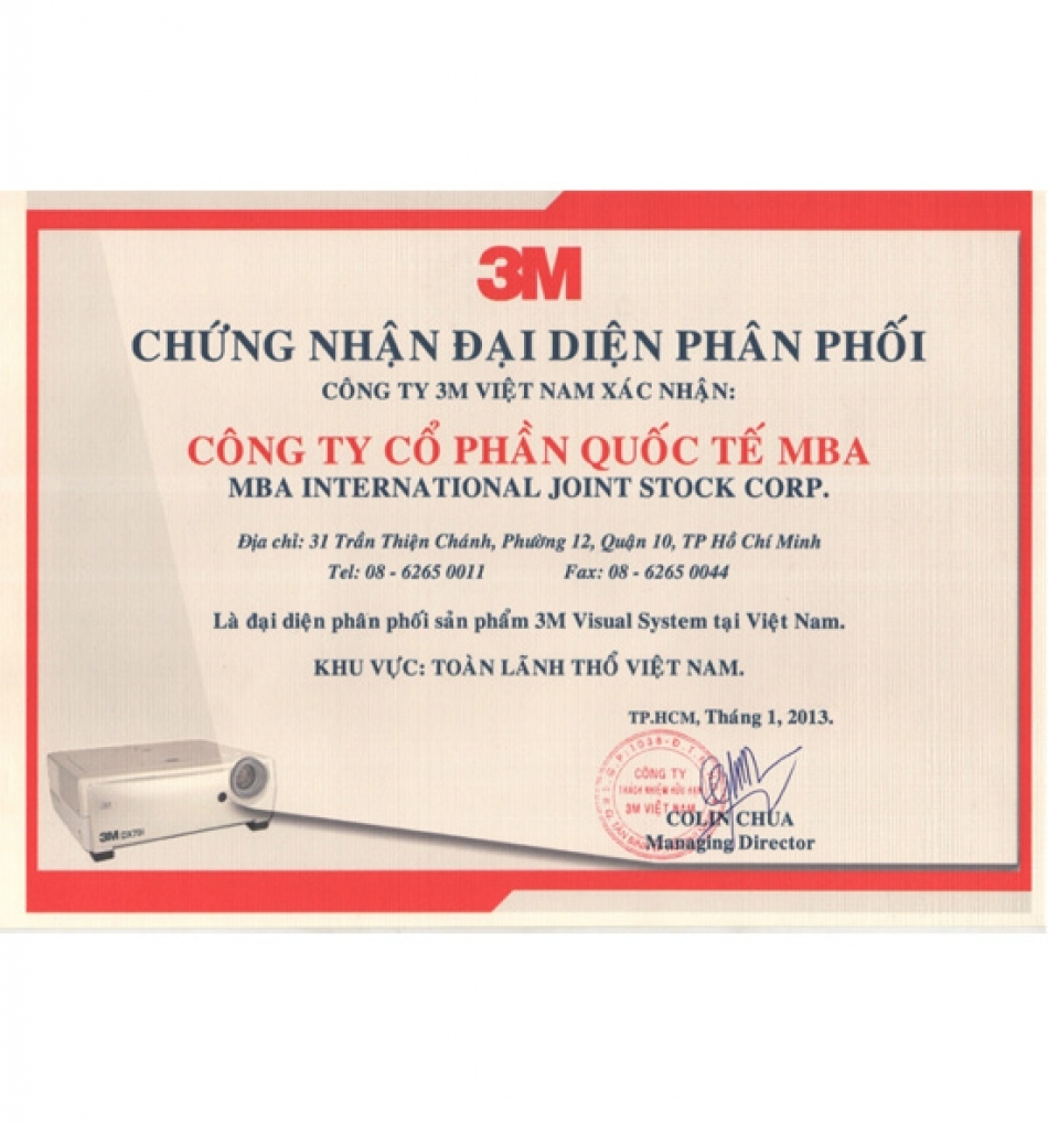 CHỨNG NHẬN ĐẠI DIỆN PHÂN PHỐI 3M