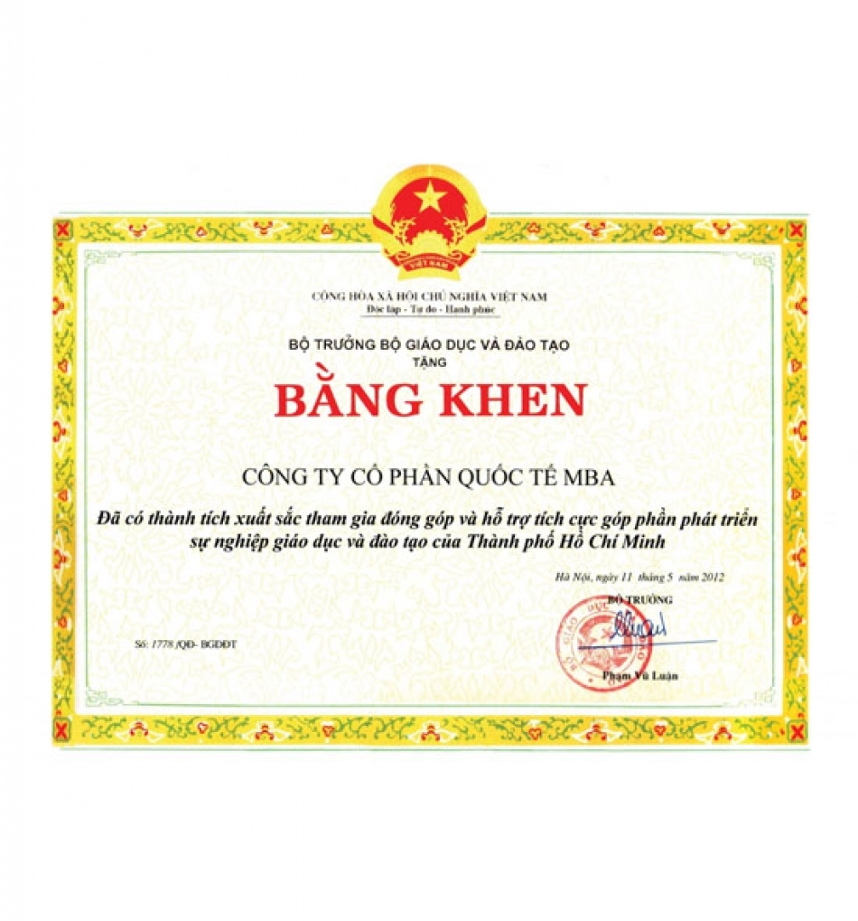 BẰNG KHEN BỘ TRƯỞNG BỘ GD&ĐT